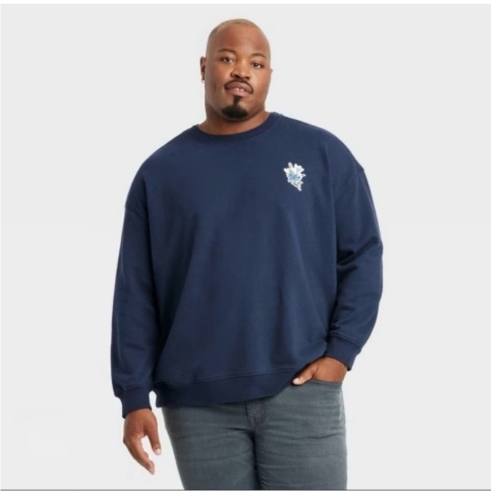 Goodfellow & Co Navy Blue Relaxed Fit Embroidered Flower Sweater